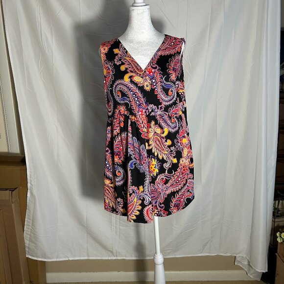 Flirty Pink Size 1X Multi color paisley, Sleeveless V-neck Top - Picture 1 of 4